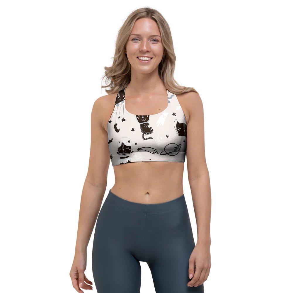 Cute Meow Astronaut Cat Print Sports Bra-grizzshop