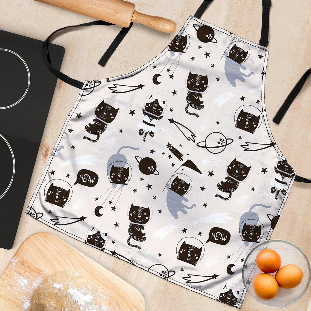 Cute Meow Astronaut Cat Print Women's Apron-grizzshop