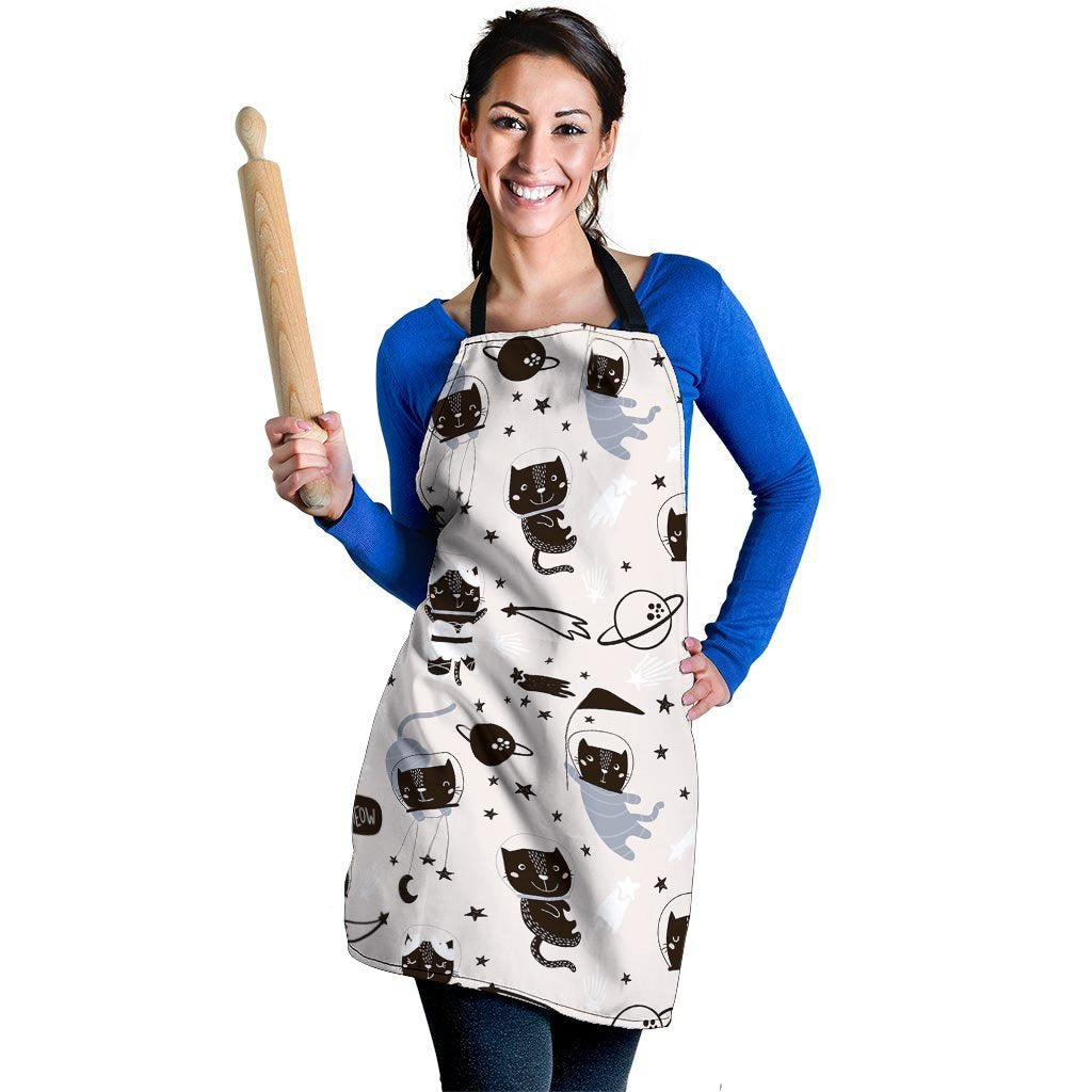 Cute Meow Astronaut Cat Print Women's Apron-grizzshop