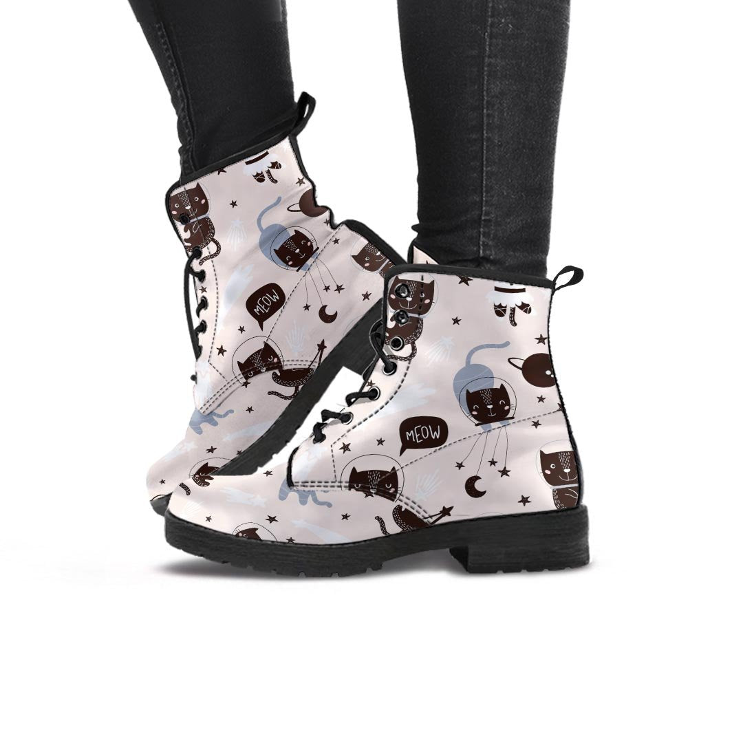 Cute Meow Astronaut Cat Print Women's Boots-grizzshop