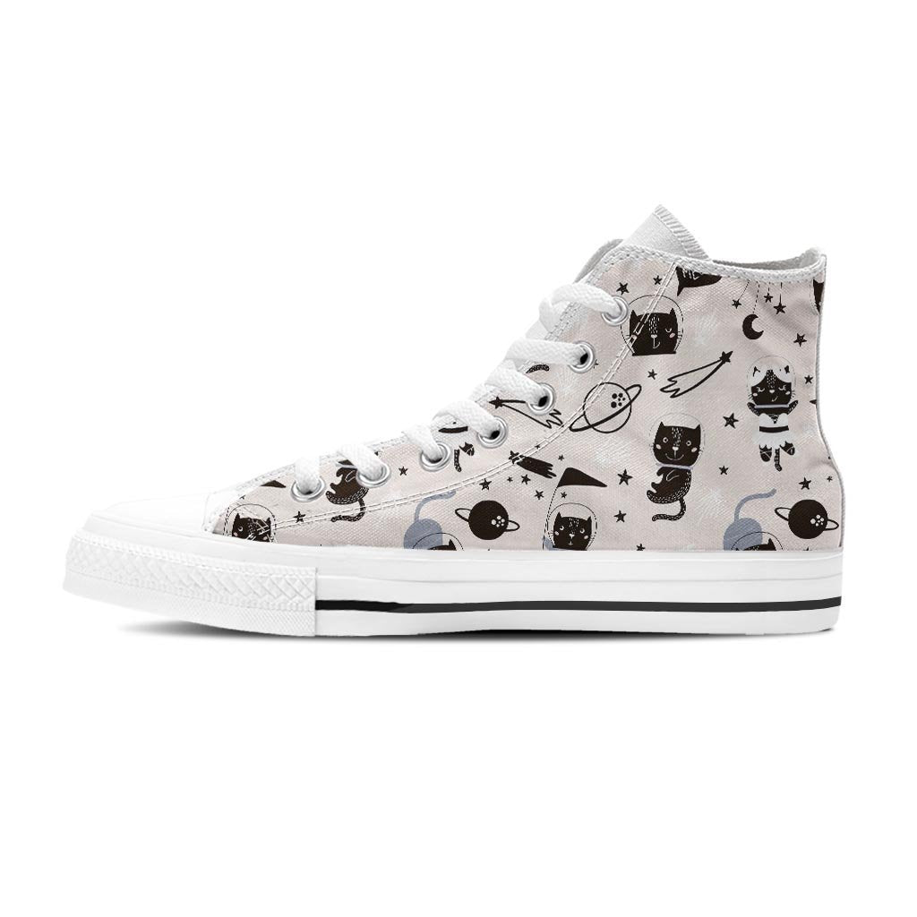 Cute Meow Astronaut Cat Print Women's High Top Shoes-grizzshop