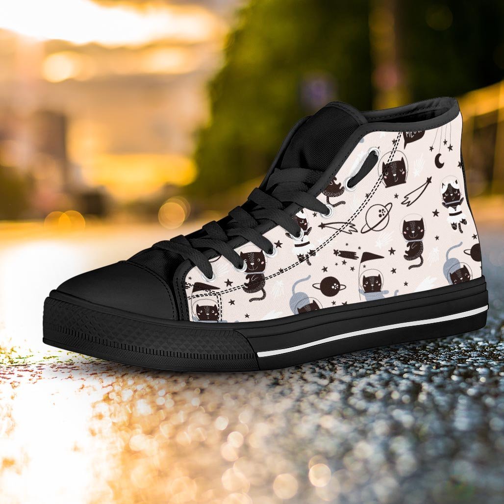Cute Meow Astronaut Cat Print Women's High Top Shoes-grizzshop