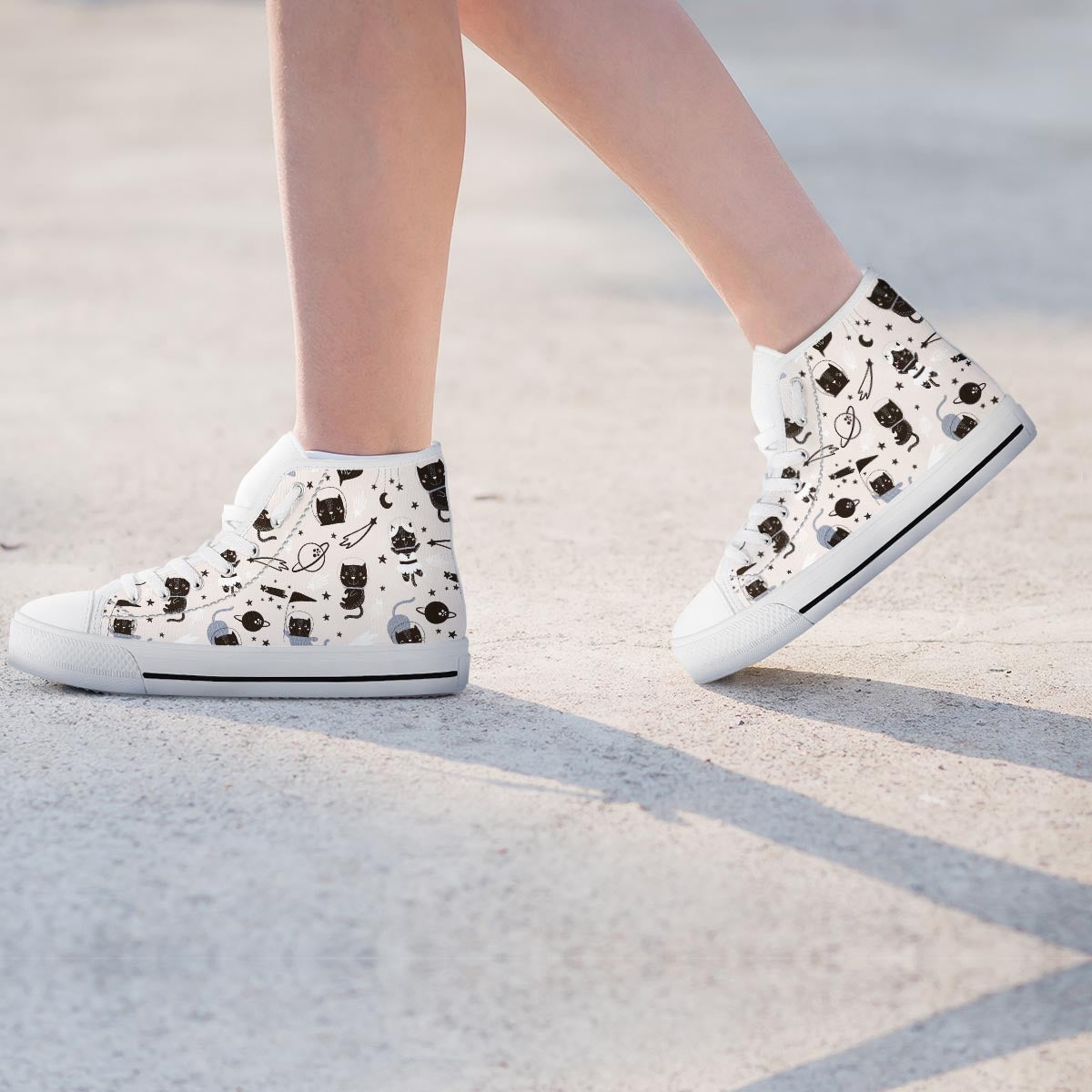 Cute Meow Astronaut Cat Print Women's High Top Shoes-grizzshop