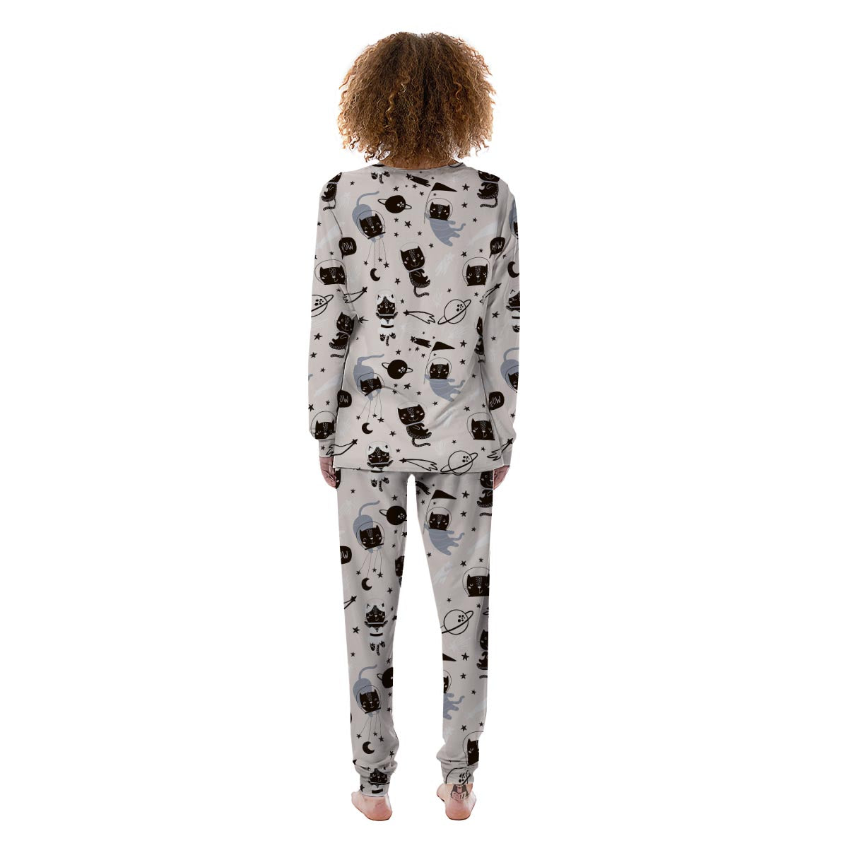 Cute Meow Astronaut Cat Print Women's Pajamas-grizzshop