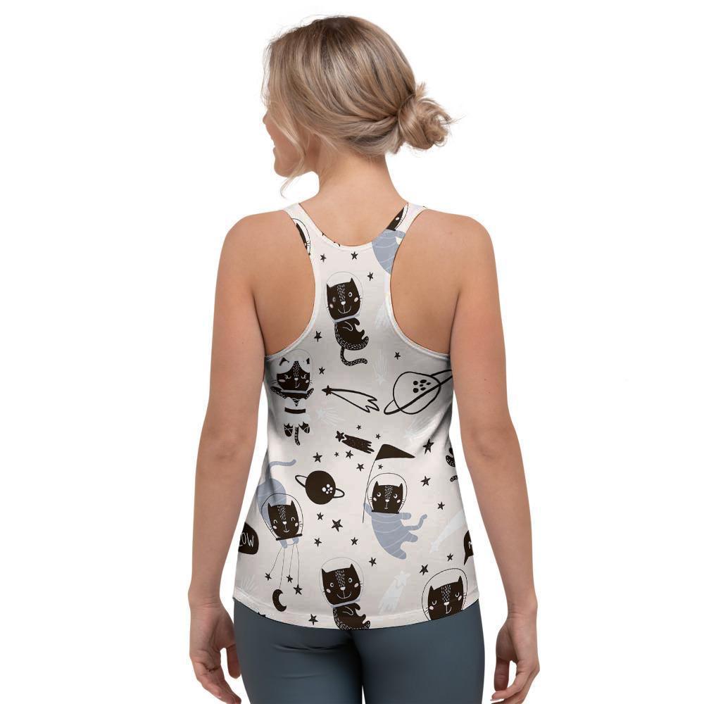 Cute Meow Astronaut Cat Print Women's Racerback Tank Top-grizzshop