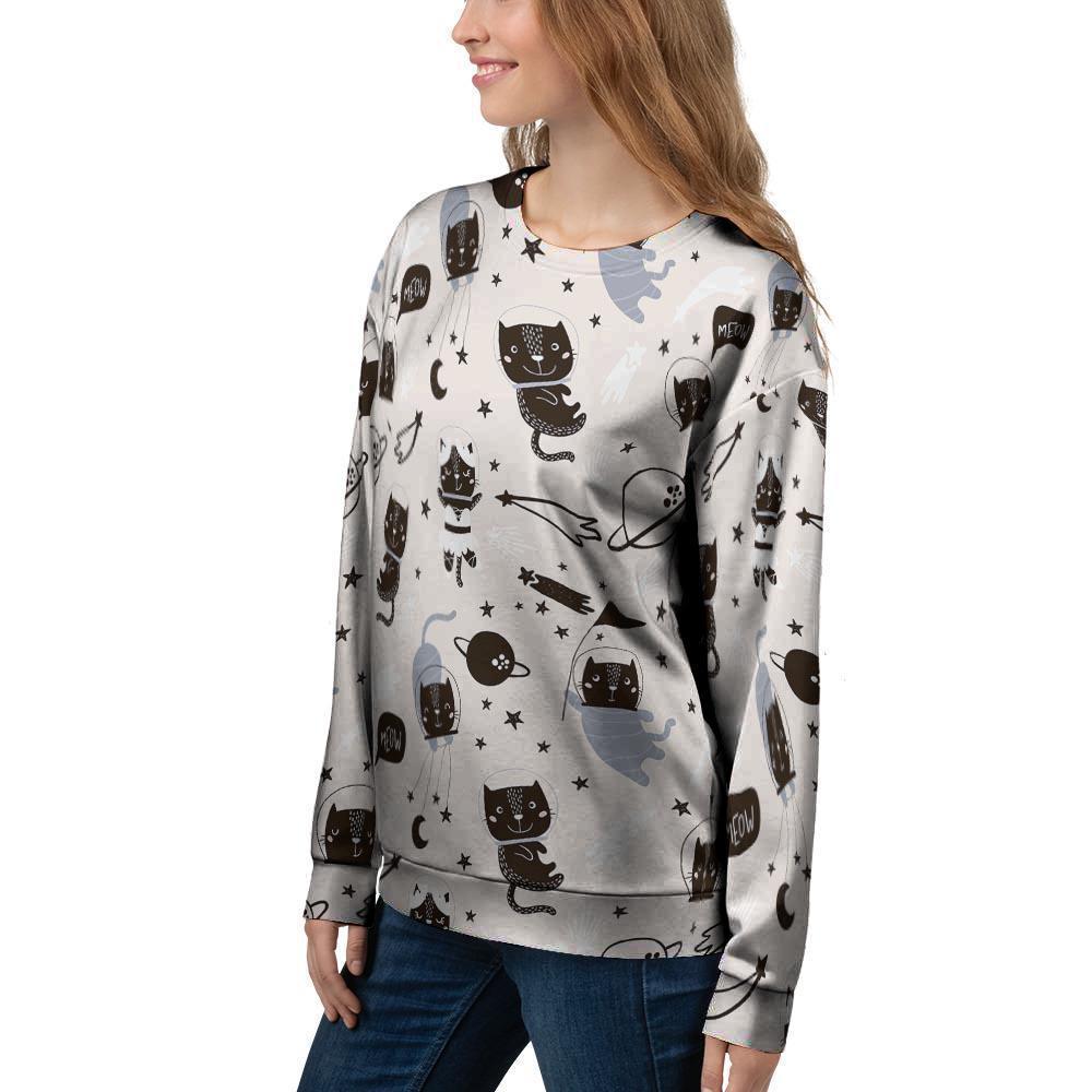 Cute Meow Astronaut Cat Print Women's Sweatshirt-grizzshop