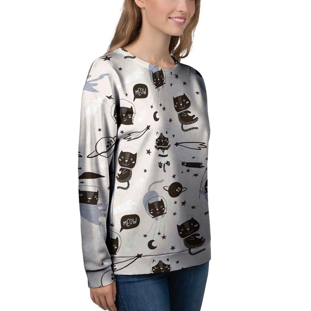 Cute Meow Astronaut Cat Print Women's Sweatshirt-grizzshop