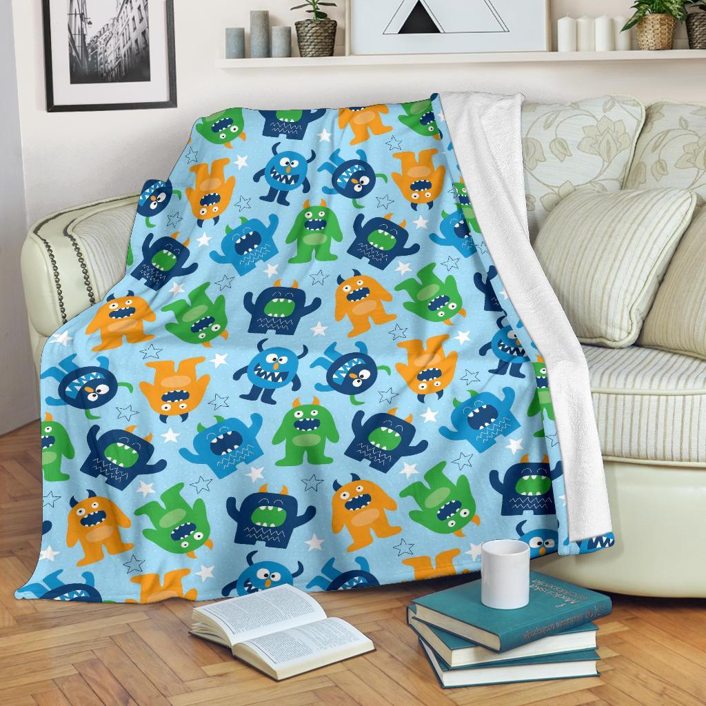 Cute Monster Print Pattern Blanket-grizzshop