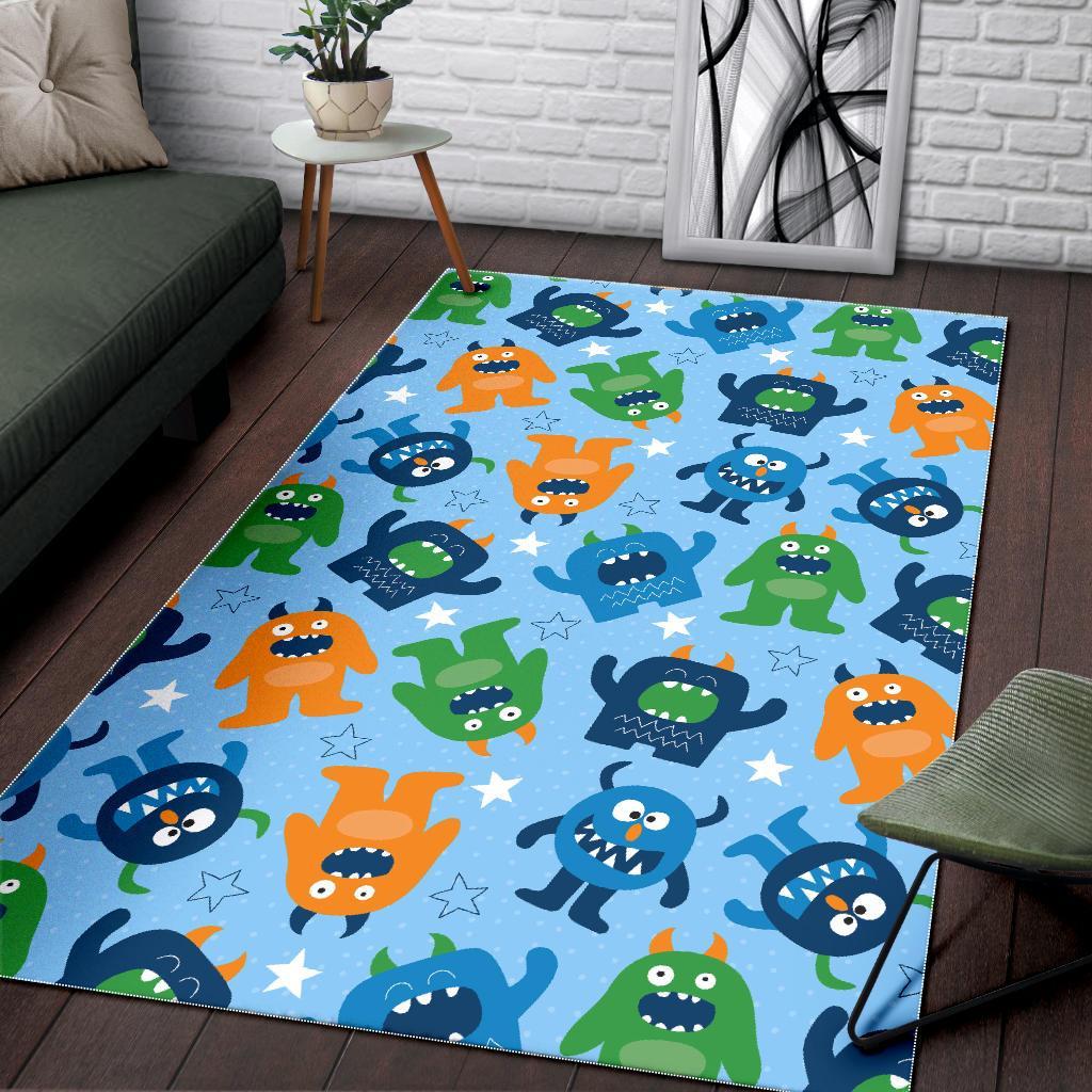 Cute Monster Print Pattern Floor Mat-grizzshop