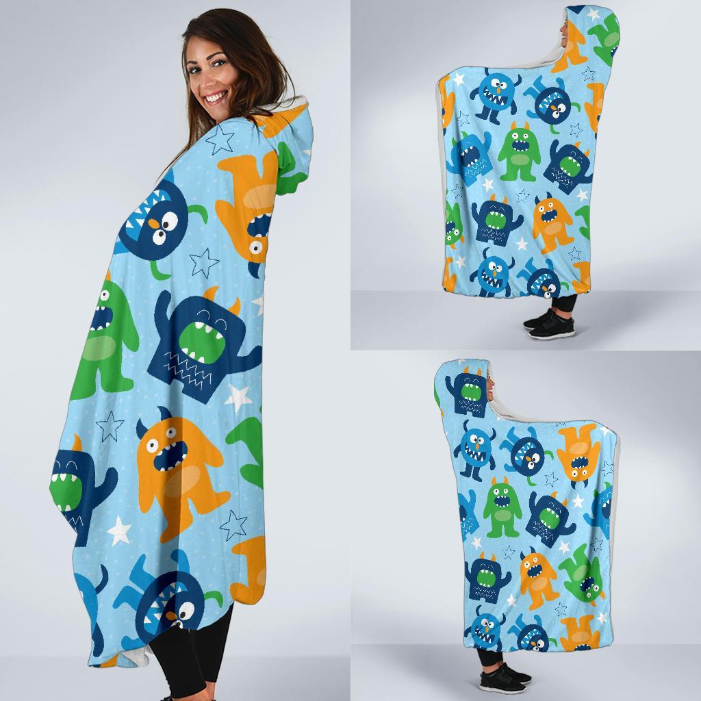 Cute Monster Print Pattern Hooded Blanket-grizzshop