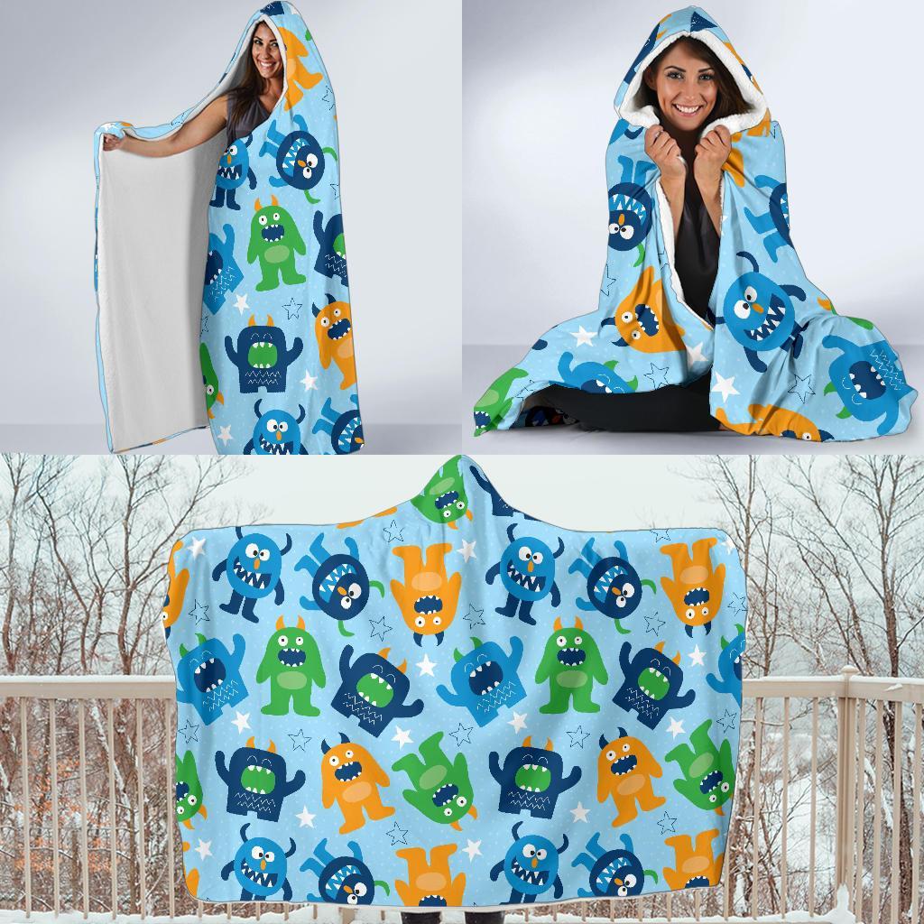 Cute Monster Print Pattern Hooded Blanket-grizzshop