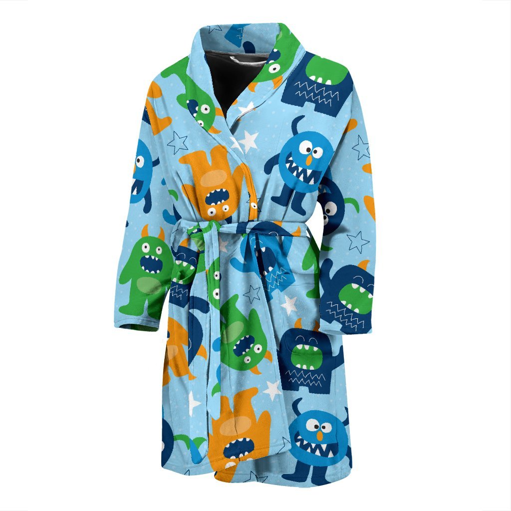 Cute Monster Print Pattern Men Long Robe-grizzshop