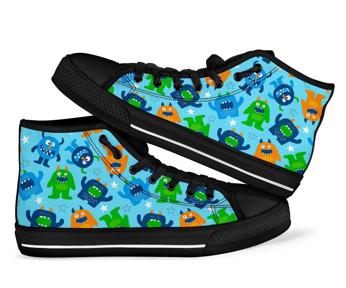 Cute Monster Print Pattern Men Women's High Top Shoes-grizzshop