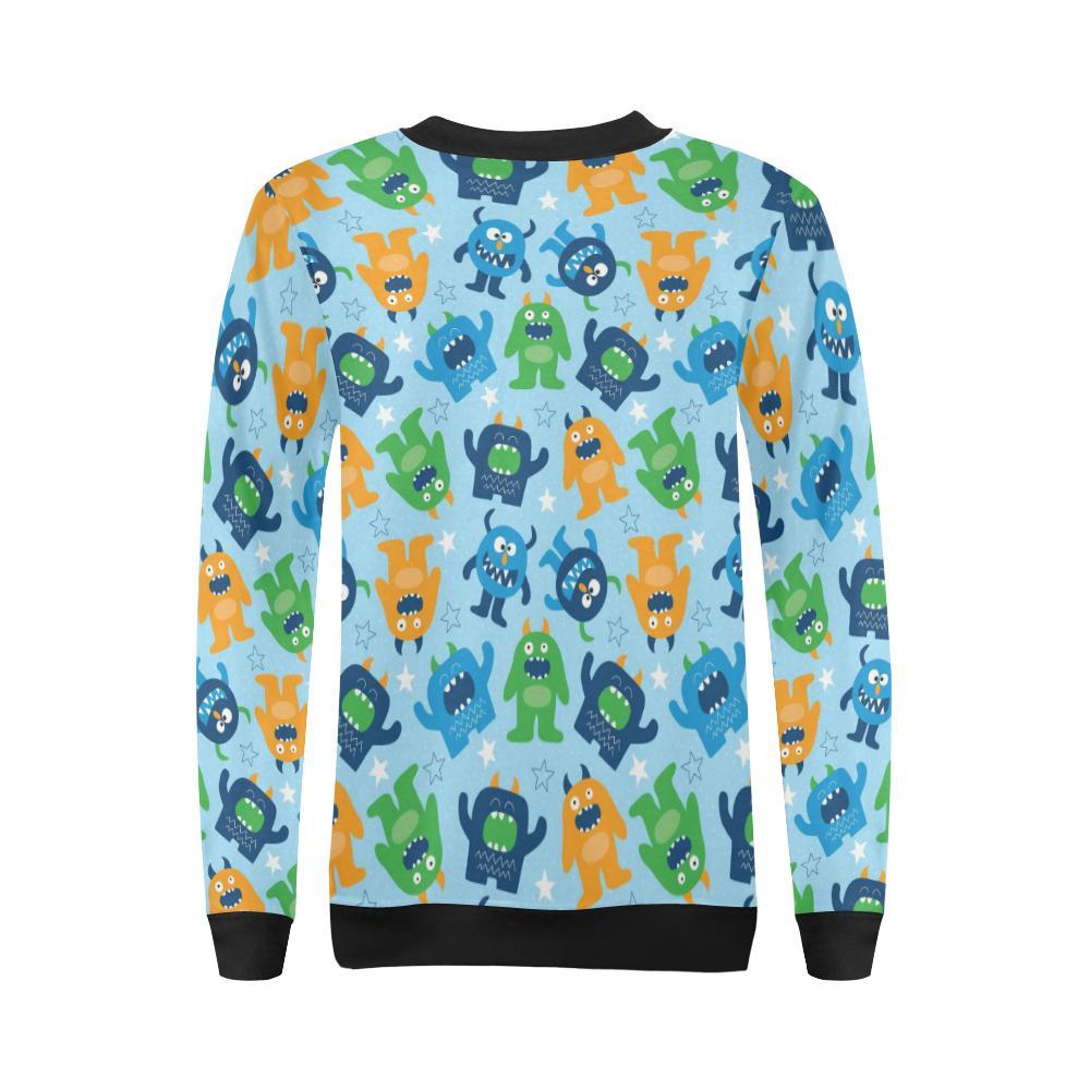 Cute Monster Print Pattern Women Crewneck Sweatshirt-grizzshop