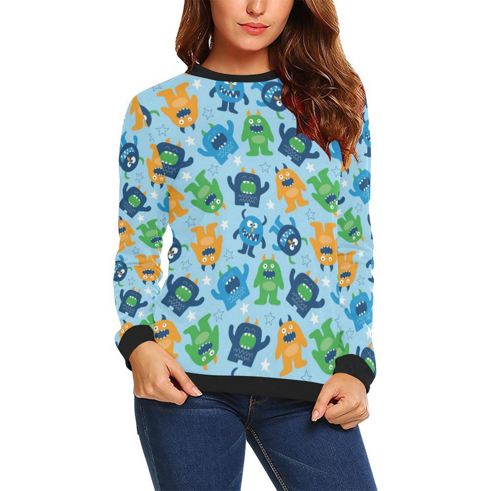 Cute Monster Print Pattern Women Crewneck Sweatshirt-grizzshop