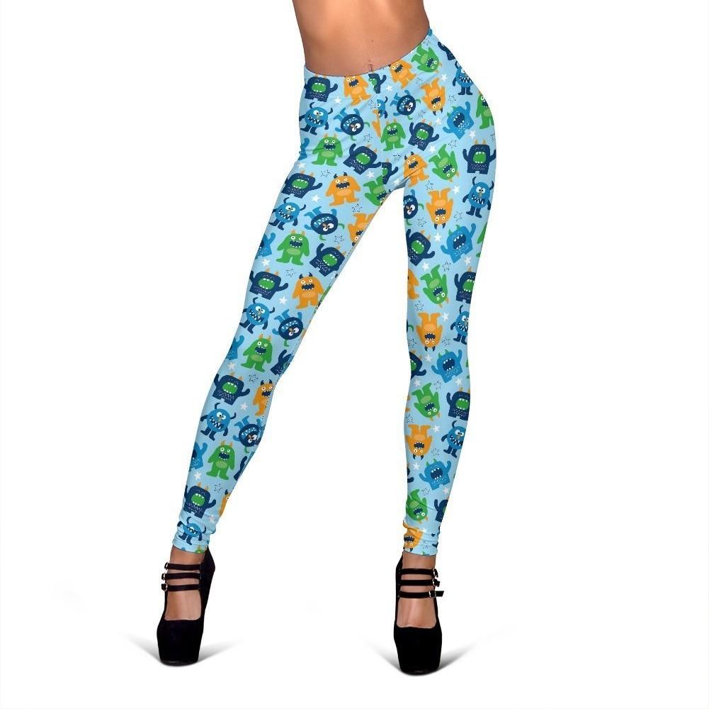 Cute Monster Print Pattern Women Leggings-grizzshop