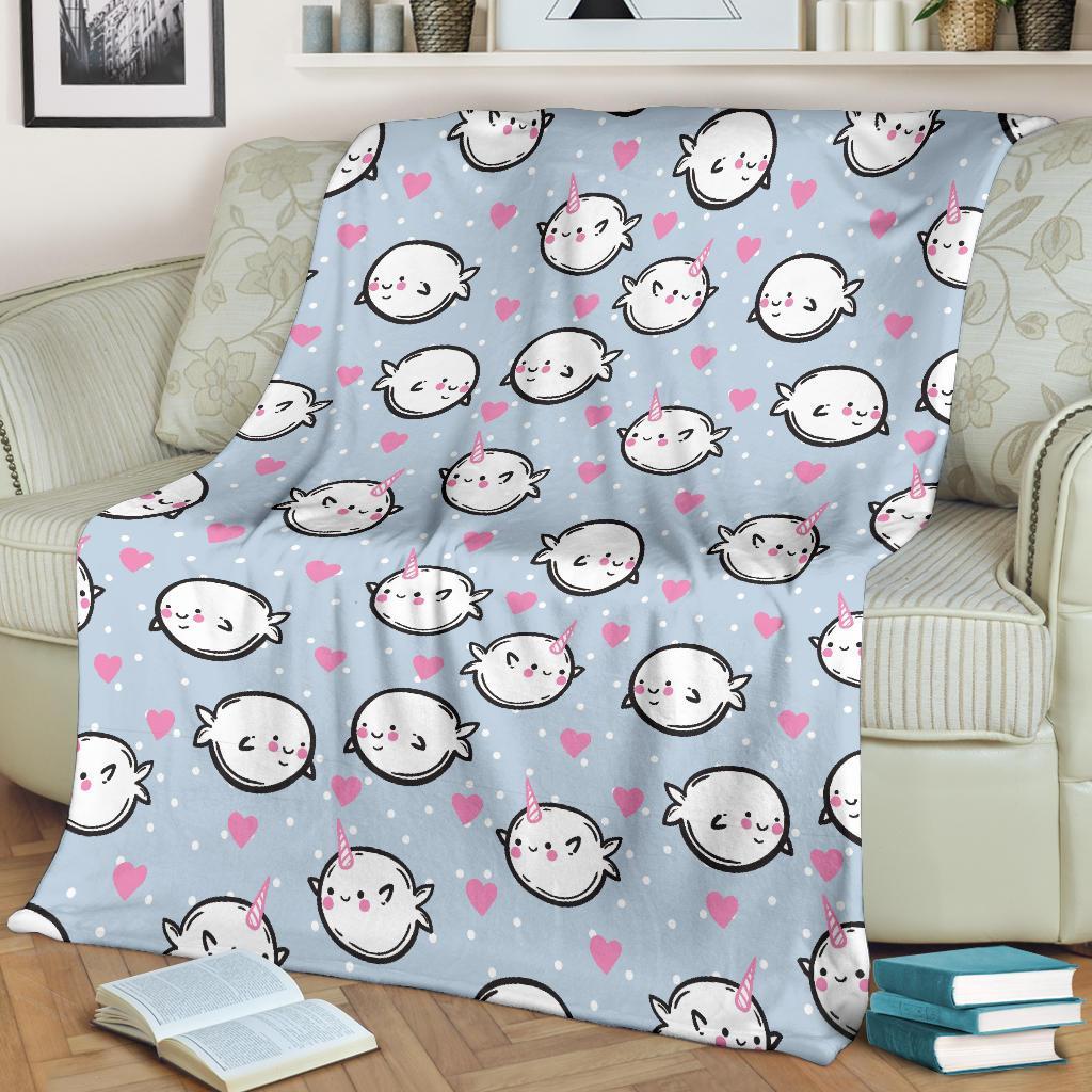 Cute Narwhal Pattern Print Blanket-grizzshop