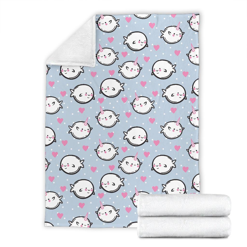 Cute Narwhal Pattern Print Blanket-grizzshop