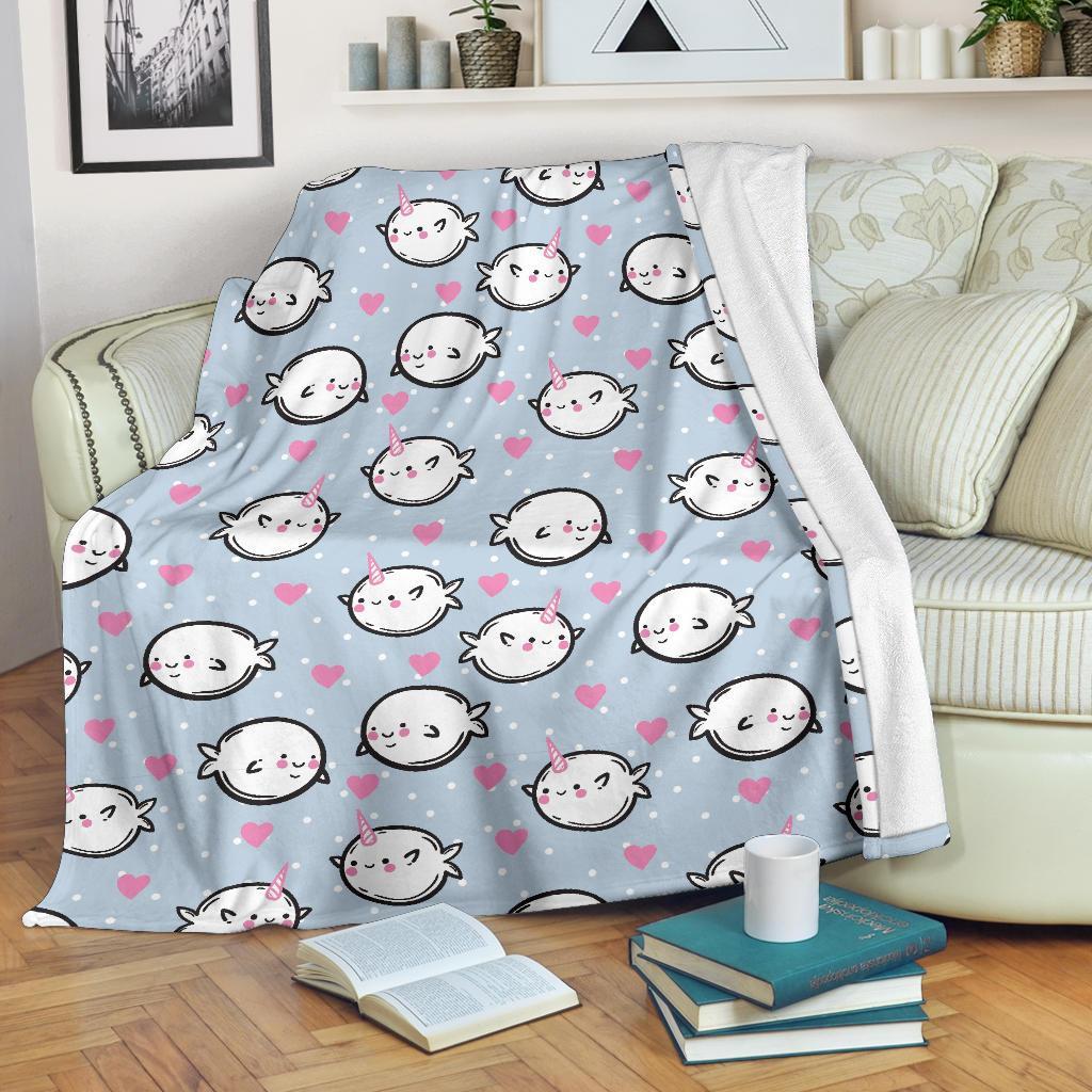 Cute Narwhal Pattern Print Blanket-grizzshop