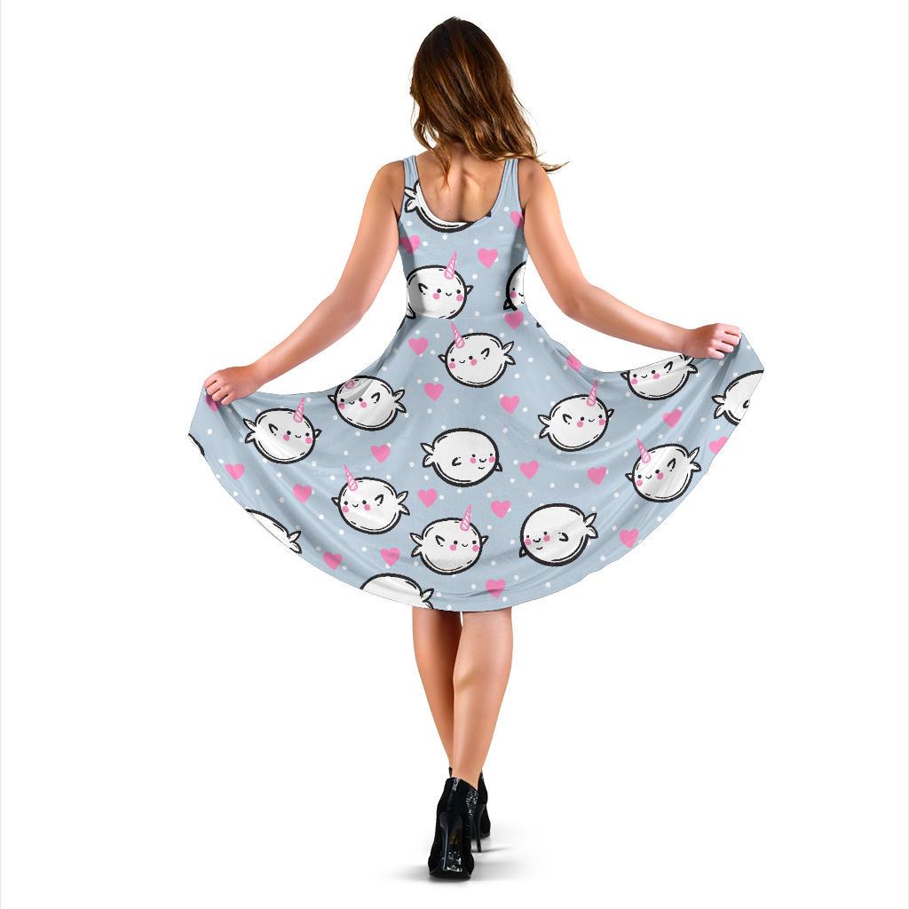 Cute Narwhal Pattern Print Dress-grizzshop
