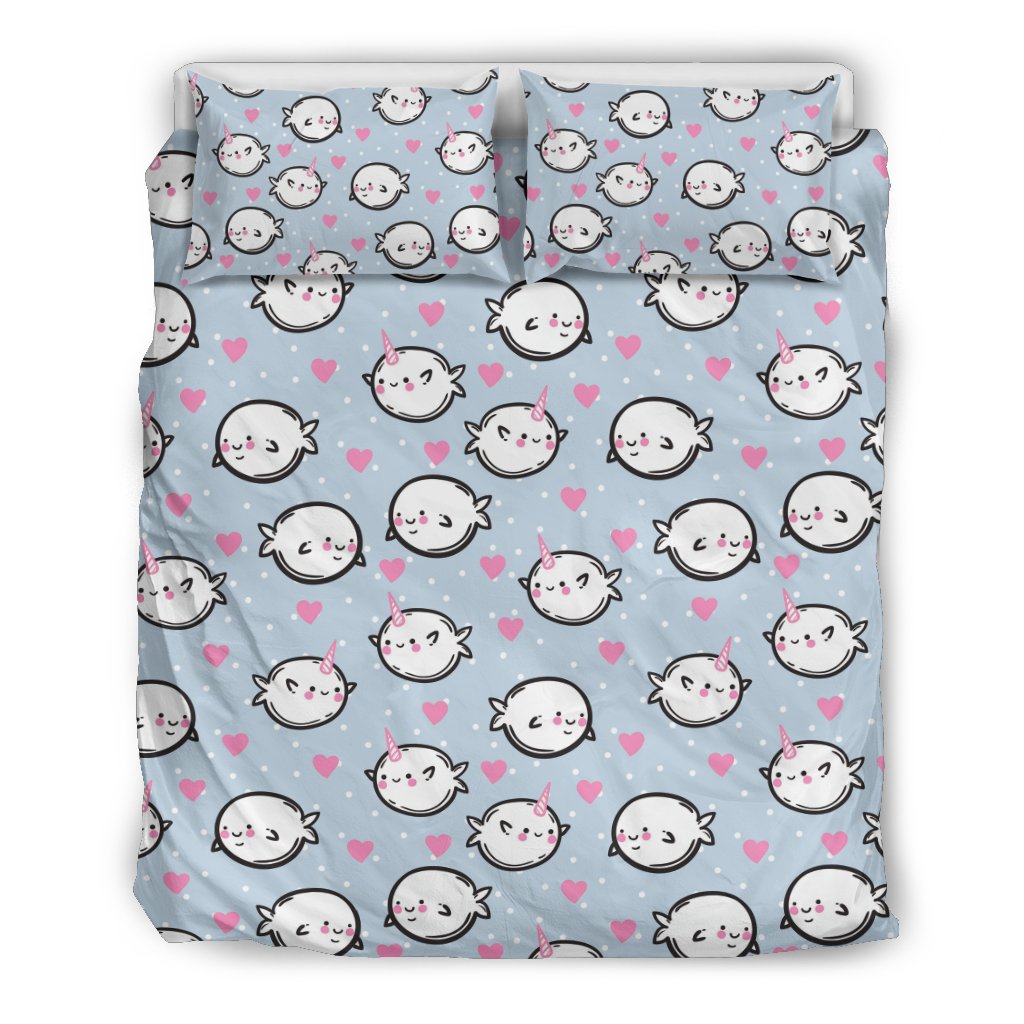 Cute Narwhal Pattern Print Duvet Cover Bedding Set-grizzshop