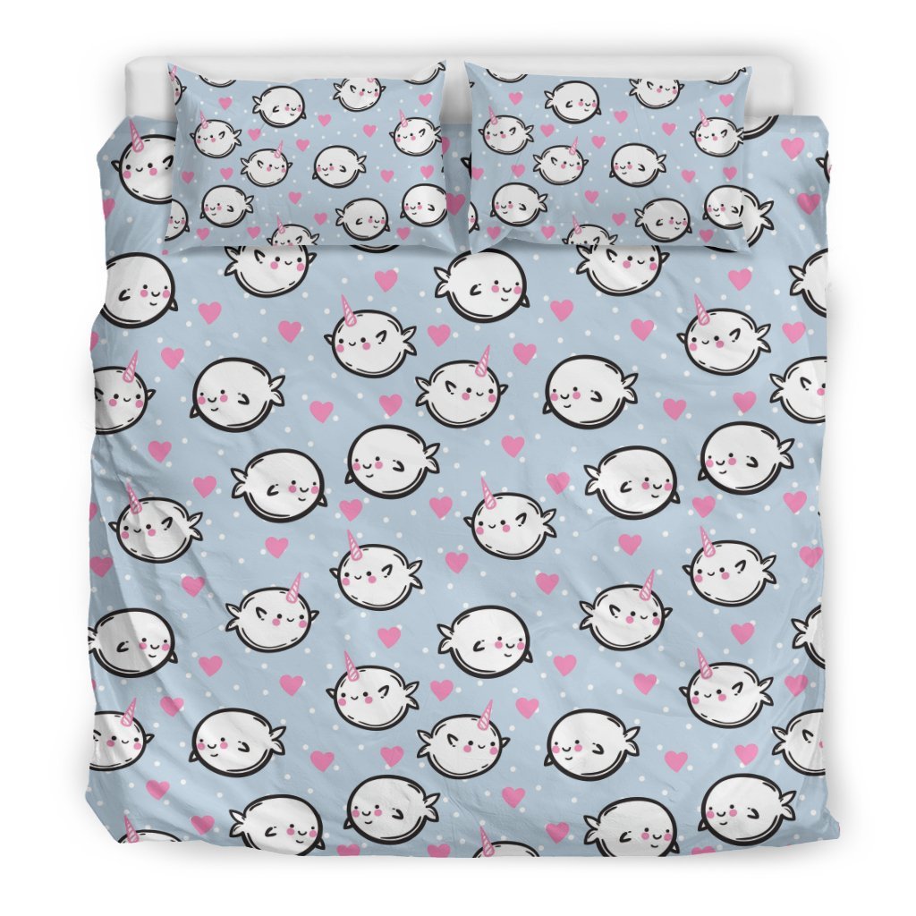 Cute Narwhal Pattern Print Duvet Cover Bedding Set-grizzshop