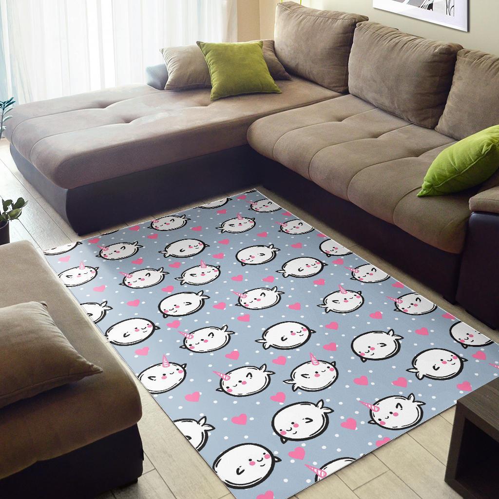 Cute Narwhal Pattern Print Floor Mat-grizzshop