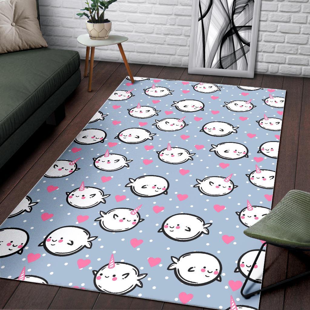 Cute Narwhal Pattern Print Floor Mat-grizzshop