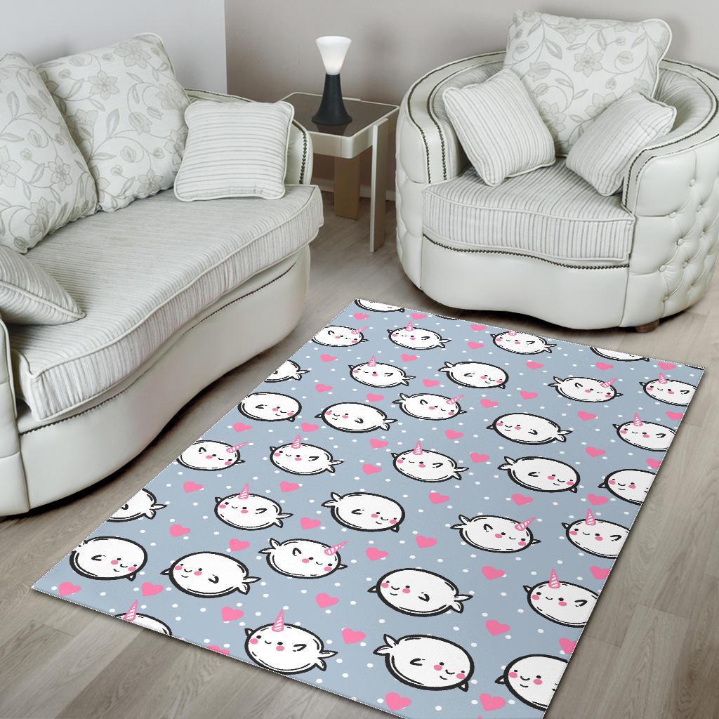 Cute Narwhal Pattern Print Floor Mat-grizzshop