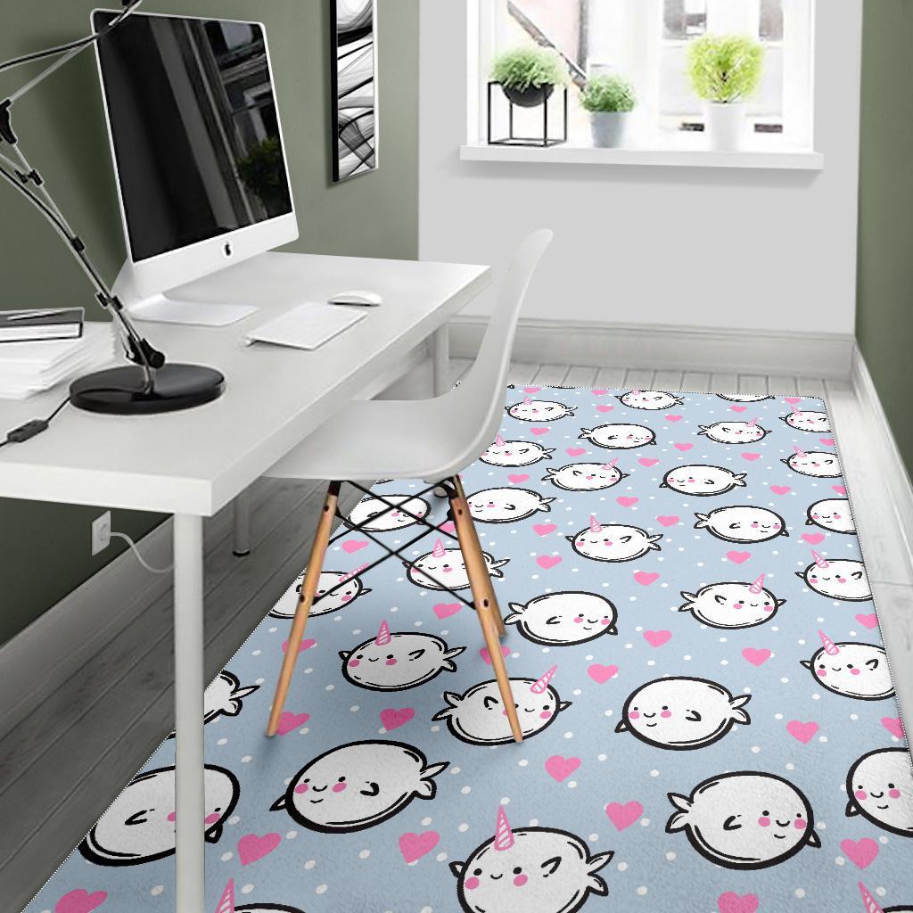 Cute Narwhal Pattern Print Floor Mat-grizzshop