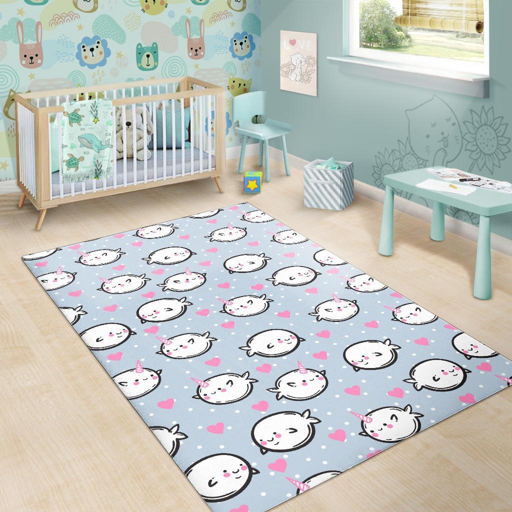 Cute Narwhal Pattern Print Floor Mat-grizzshop