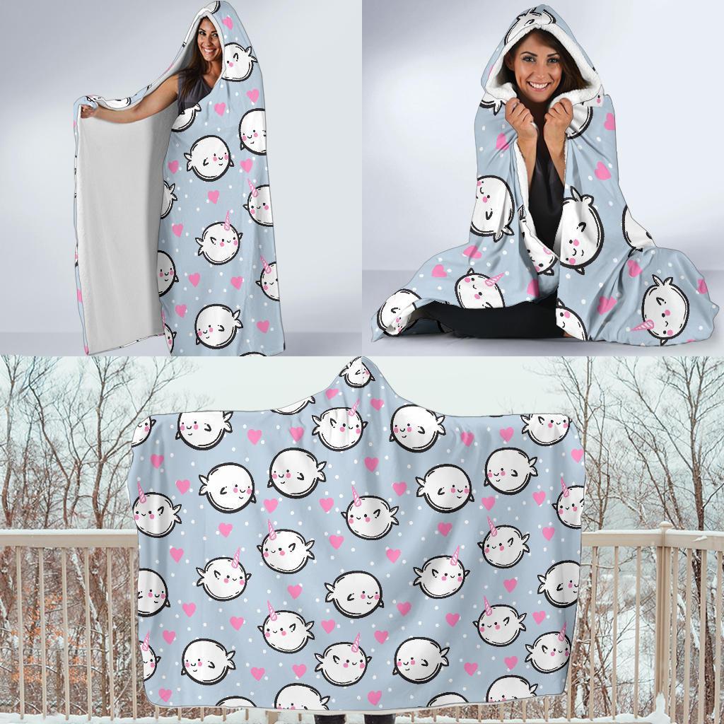 Cute Narwhal Pattern Print Hooded Blanket-grizzshop