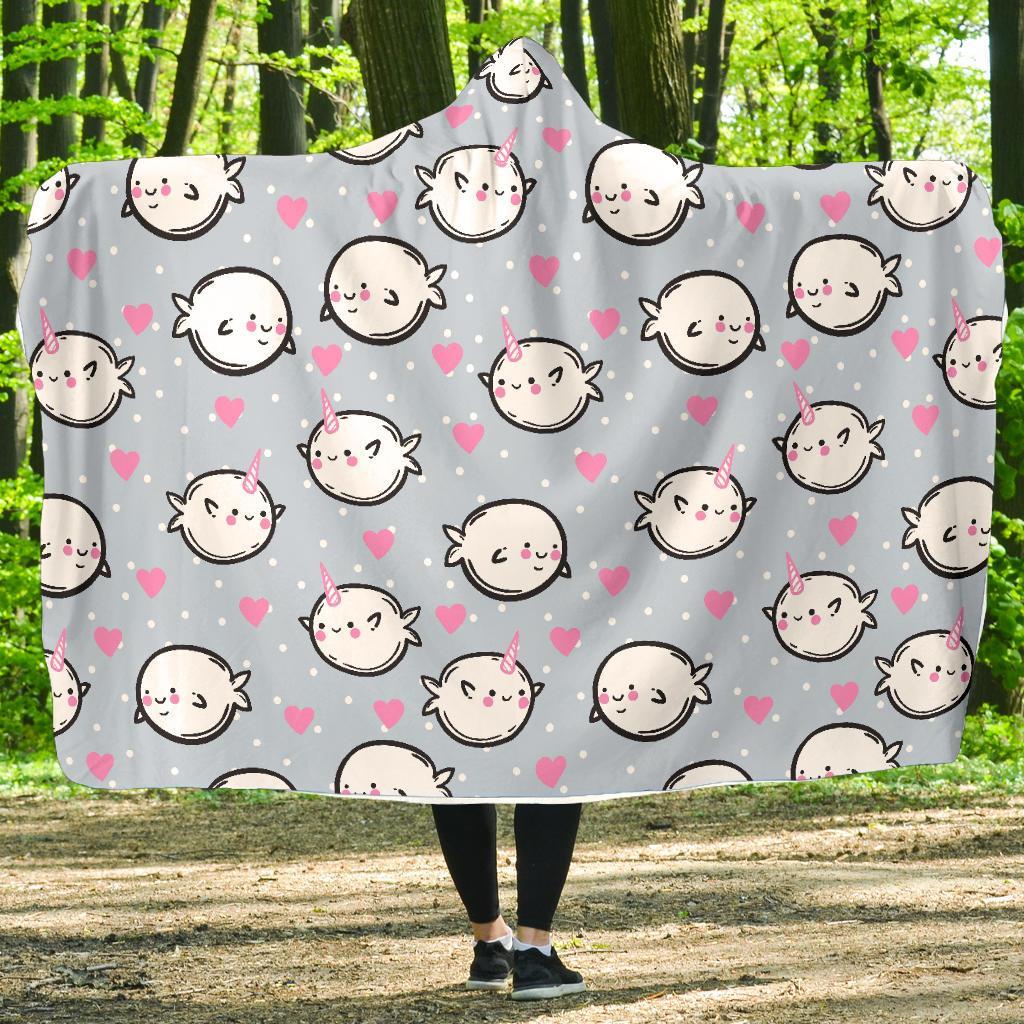 Cute Narwhal Pattern Print Hooded Blanket-grizzshop
