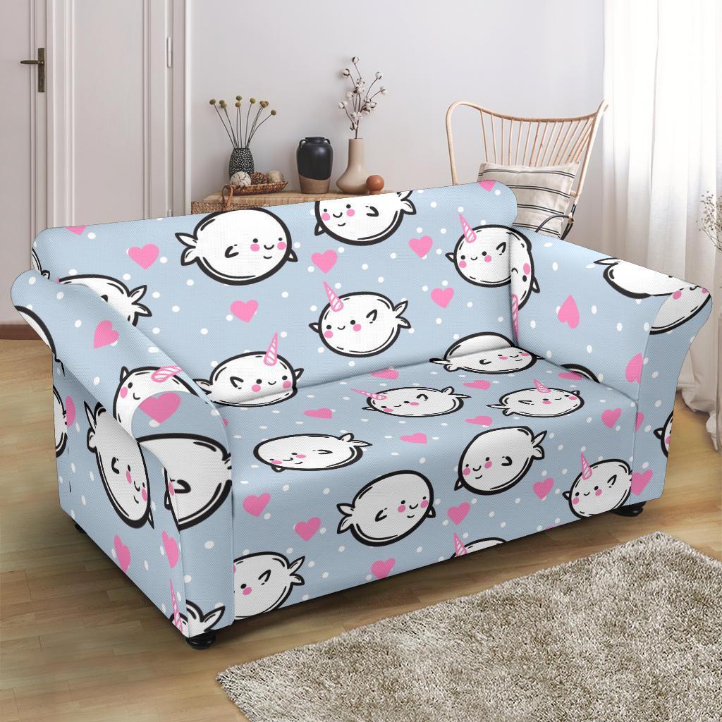 Cute Narwhal Pattern Print Loveseat Cover-grizzshop