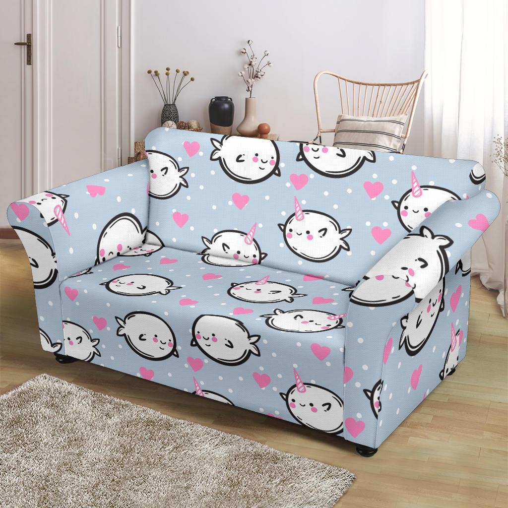 Cute Narwhal Pattern Print Loveseat Cover-grizzshop