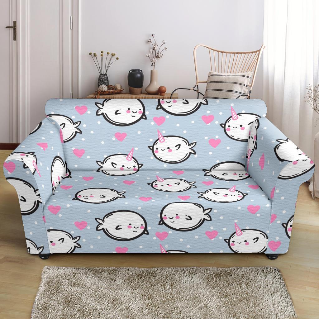 Cute Narwhal Pattern Print Loveseat Cover-grizzshop