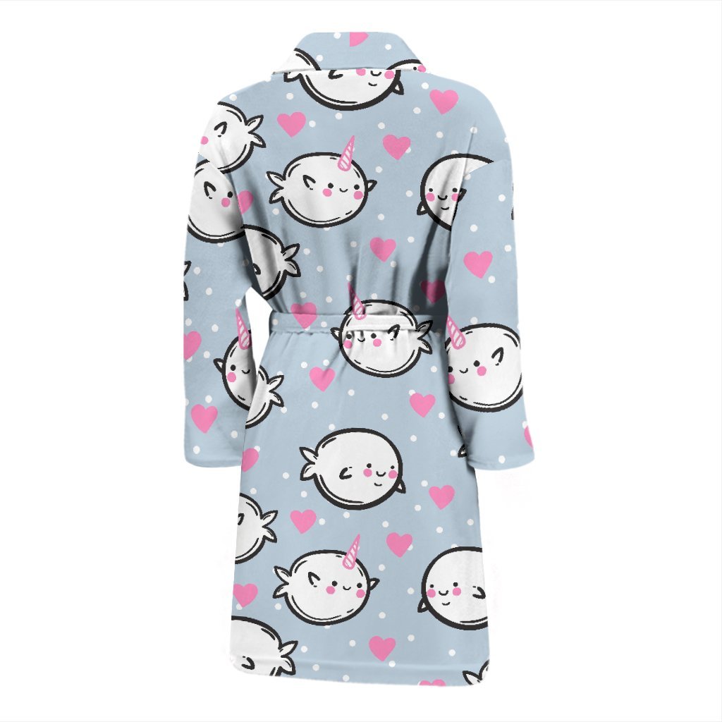 Cute Narwhal Pattern Print Men Long Robe-grizzshop