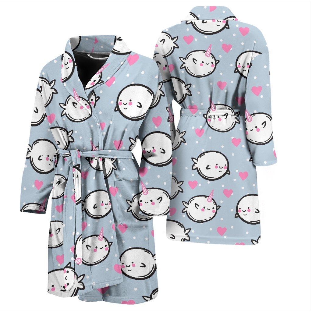 Cute Narwhal Pattern Print Men Long Robe-grizzshop