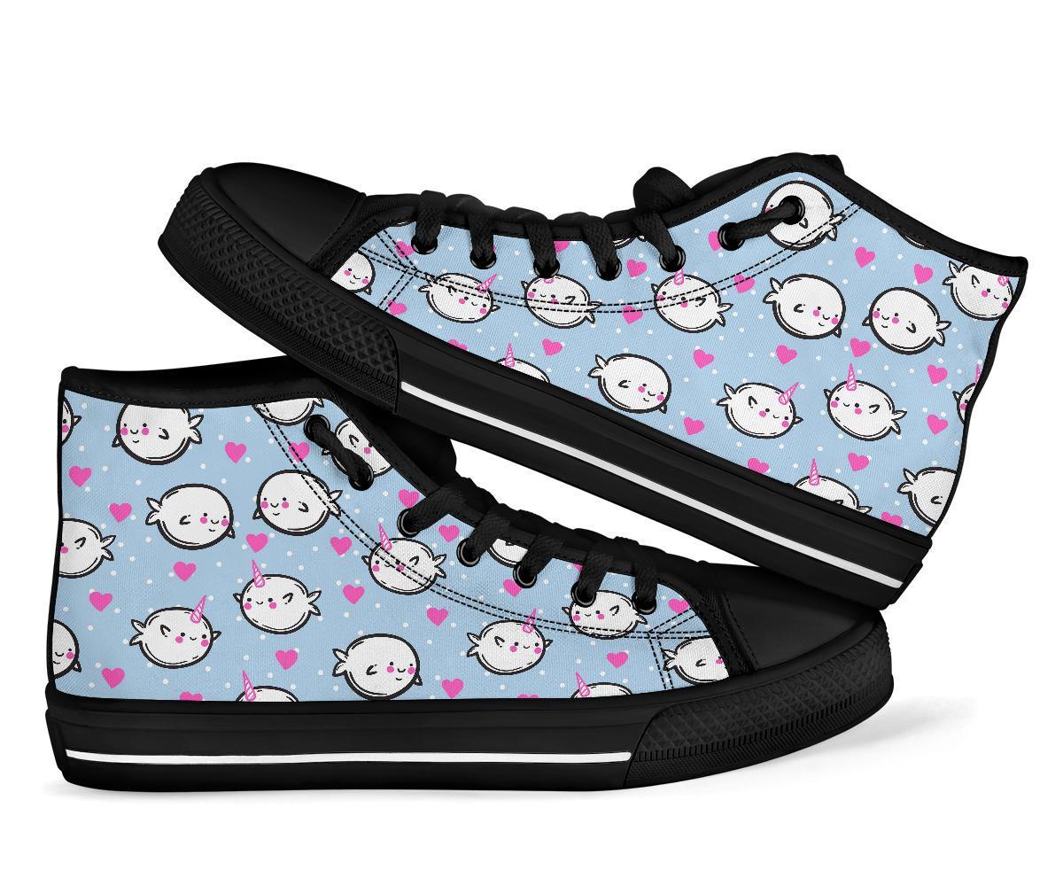 Cute Narwhal Pattern Print Men Women's High Top Shoes-grizzshop