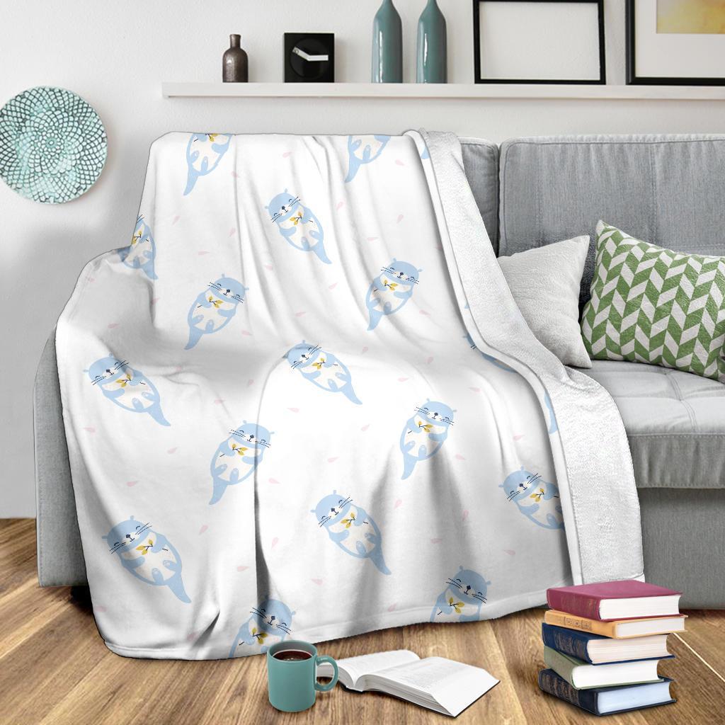 Cute Otter Pattern Print Blanket-grizzshop