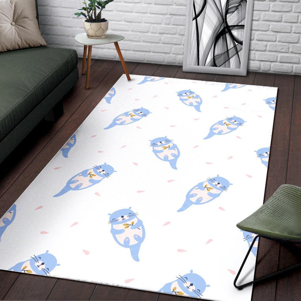 Cute Otter Pattern Print Floor Mat-grizzshop