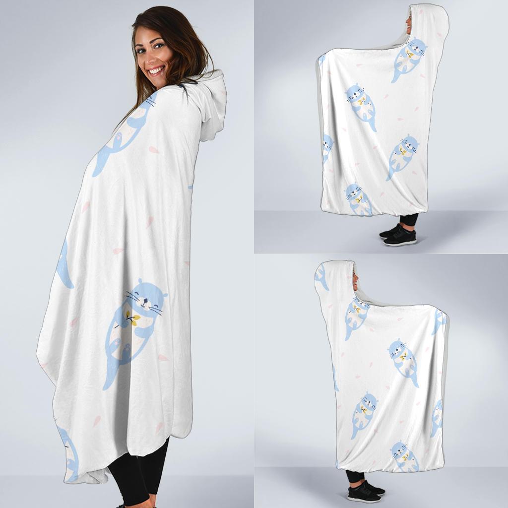 Cute Otter Pattern Print Hooded Blanket-grizzshop