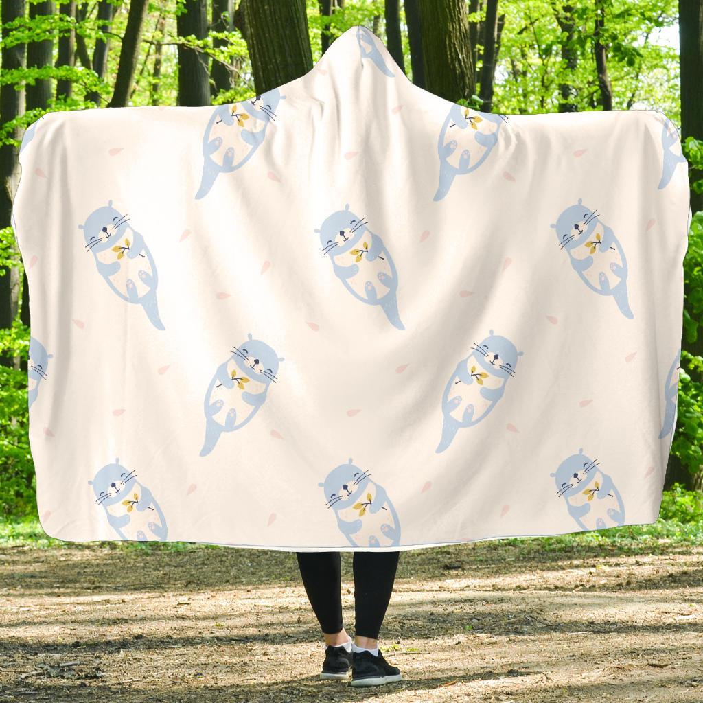 Cute Otter Pattern Print Hooded Blanket-grizzshop