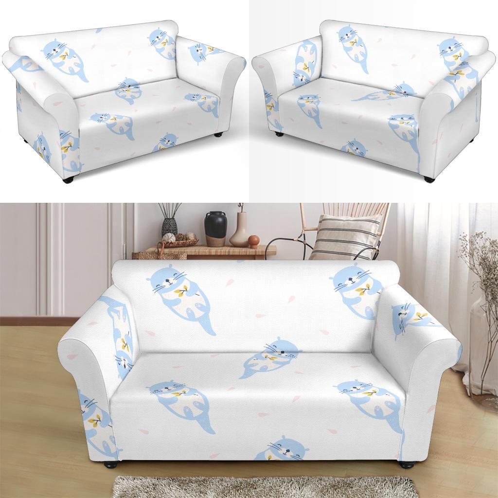 Cute Otter Pattern Print Loveseat Cover-grizzshop