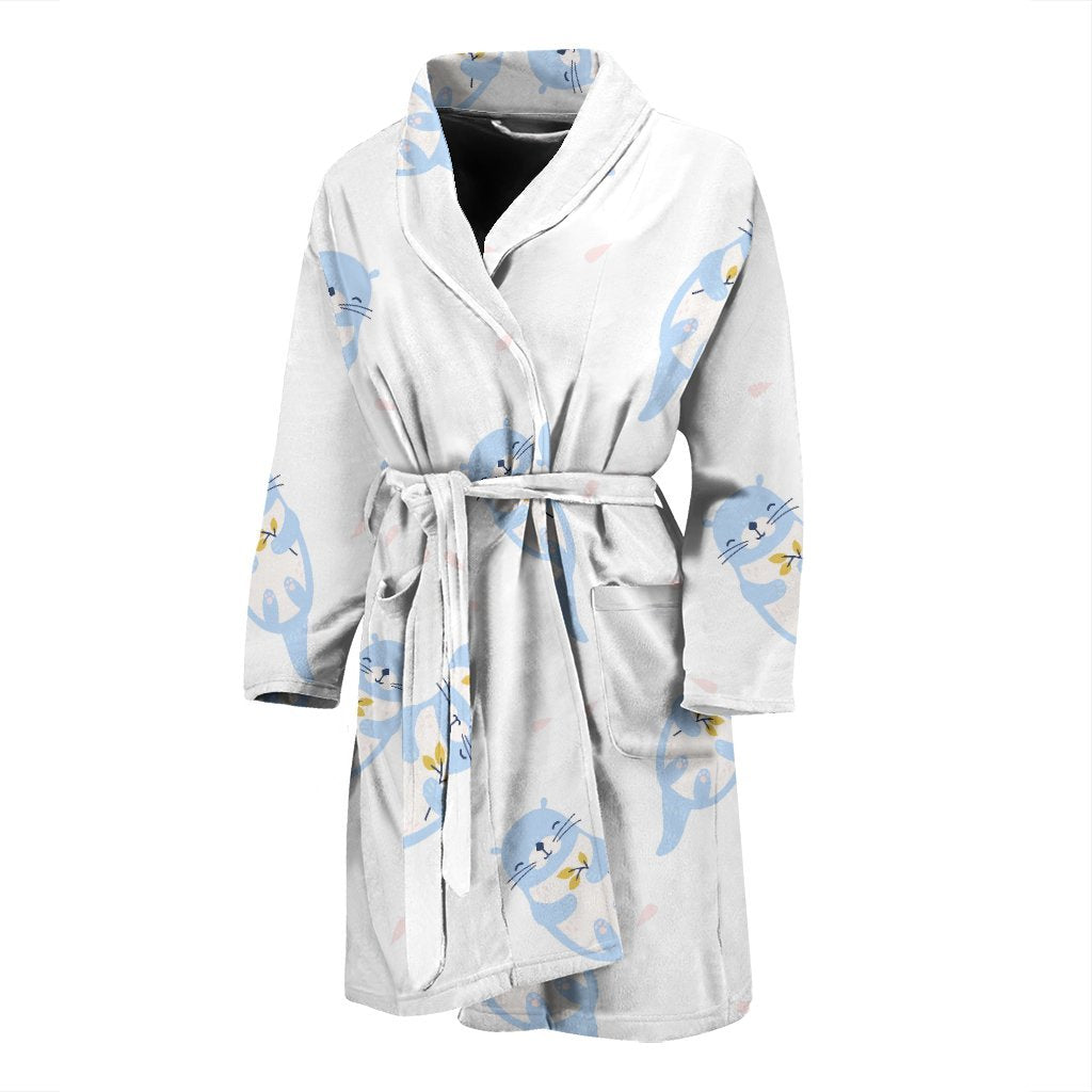 Cute Otter Pattern Print Men Long Robe-grizzshop