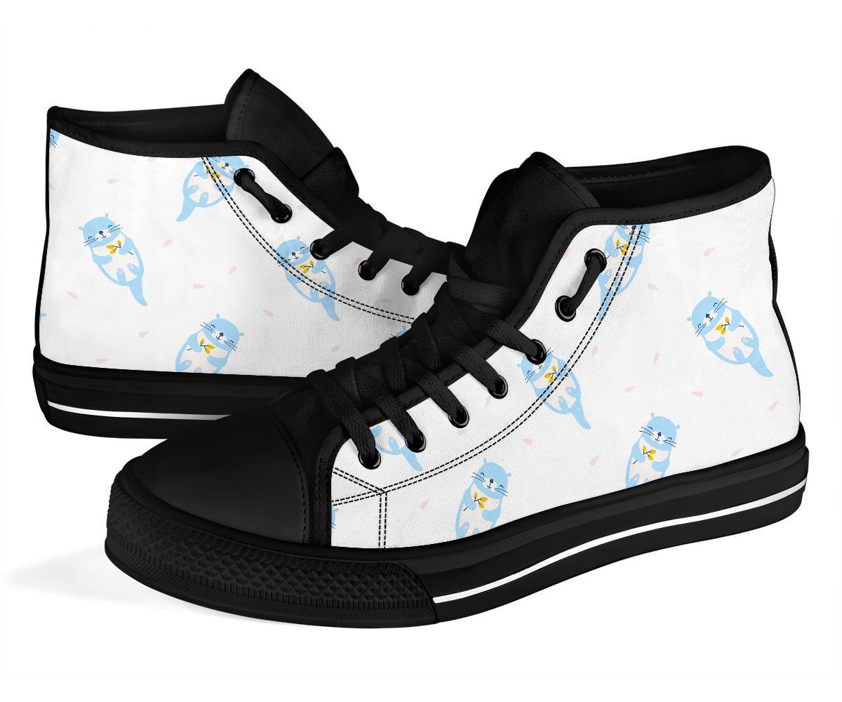 Cute Otter Pattern Print Men Women's High Top Shoes-grizzshop