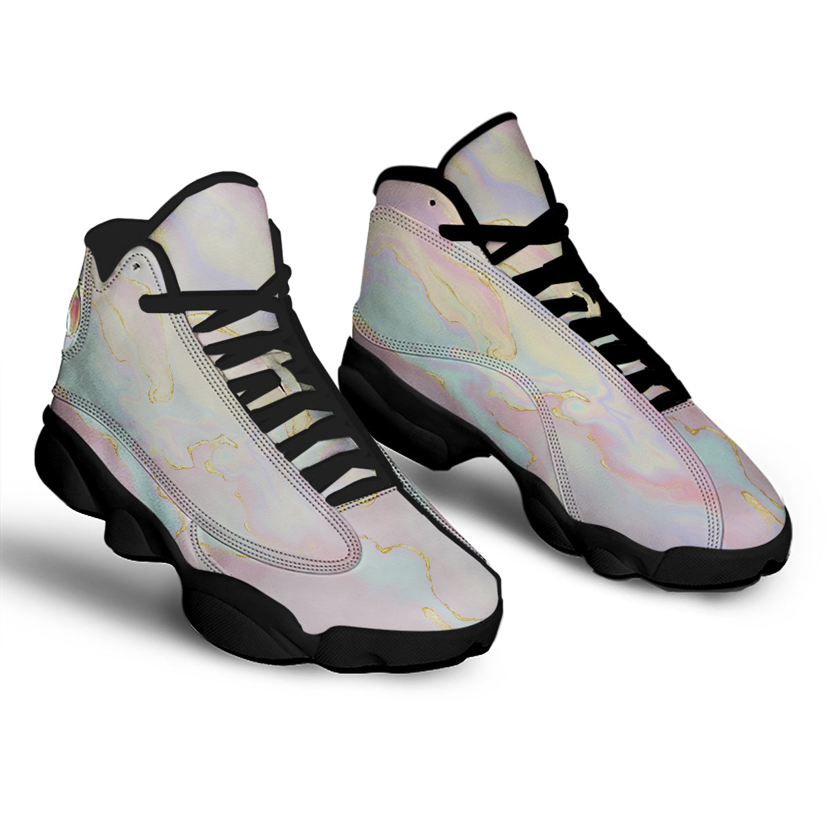 Cute Pastel Gold Marble Print Black Basketball Shoes-grizzshop