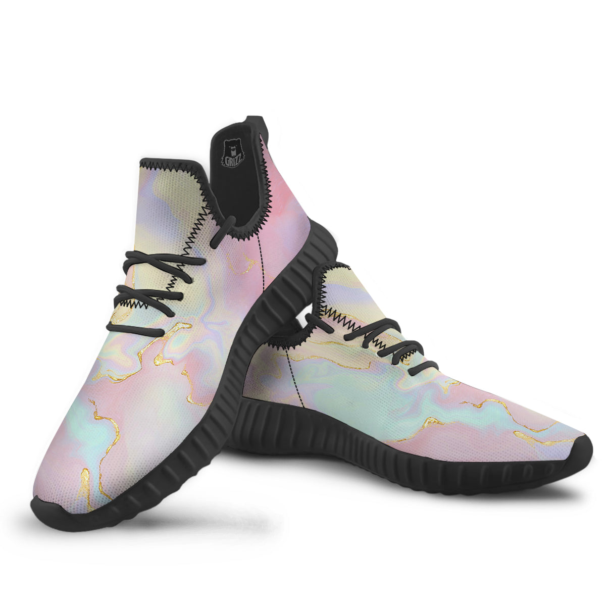 Cute Pastel Gold Marble Print Black Walking Shoes-grizzshop