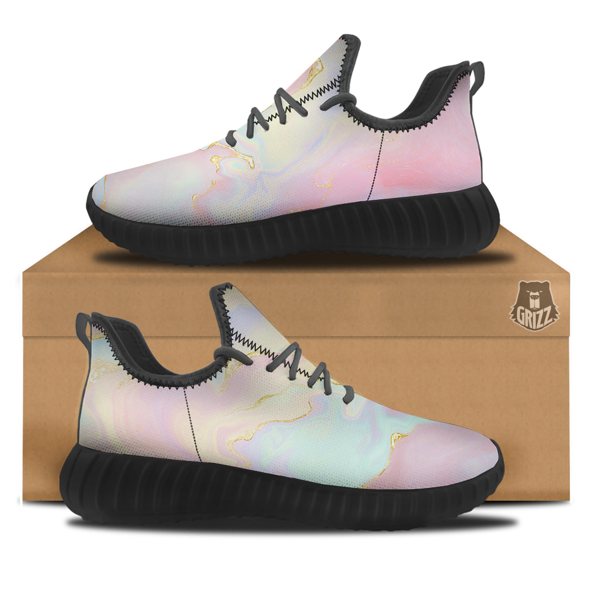 Cute Pastel Gold Marble Print Black Walking Shoes-grizzshop