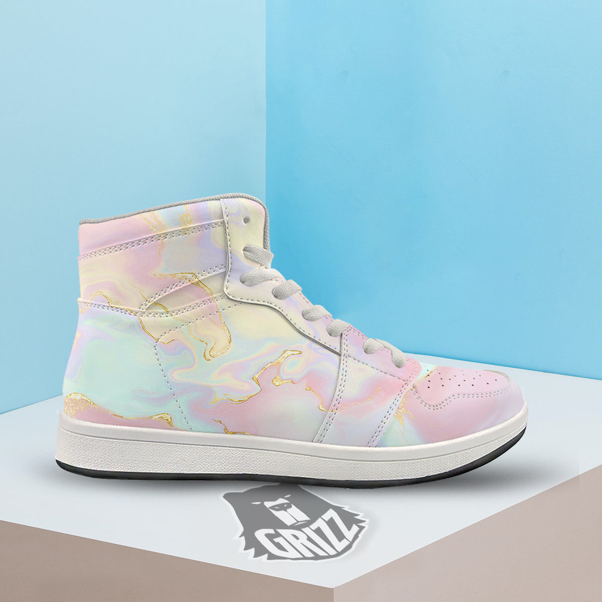 Cute Pastel Gold Marble Print High Top Sneakers-grizzshop